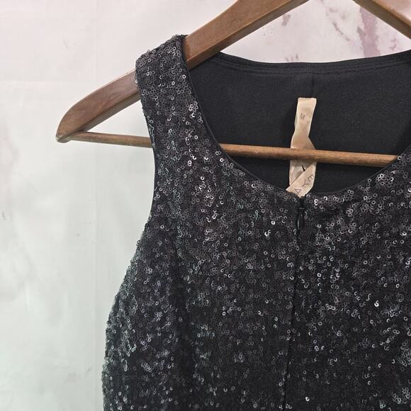 Bailey 44 Dress Womens Medium Black Sequin Stretch Mini Short Tank Zip Front - Picture 2 of 11